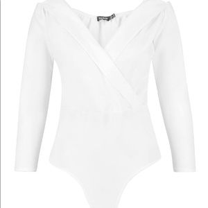 Boohoo Plus Wrap Front Plunge Structured Bodysuit